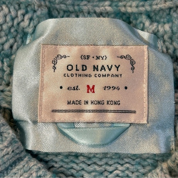 Old Navy Chunky Cable Knit V-neck Fisherman's Sweater Teal Size Medium - Picture 12 of 14